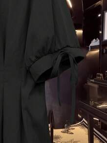 Flirla Plus Size Women Casual Solid Color Pleated Waist Top