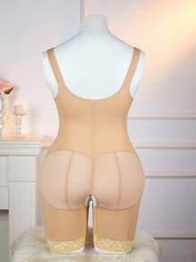 SHEIN Bộ đồ liền thân ren vá tối giản cỡ lớn - Màu be - Xem 2