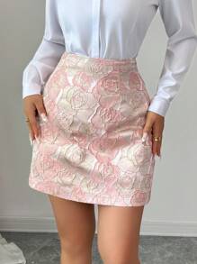 Elenzga Jacquard-Rock mit hoher Taille und A-Linie, modernes und minimalistisches Design für den täglichen Gebrauch, Herbst, Halloween, Homecoming, Schulanfang, Deadstock-Stoff, Ballettrock, Bandage-Rock.