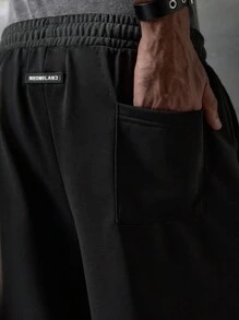 NEON BLANC Men's Street Fashion Loose Knit Black Sweatpants - Black - View 4