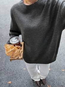 DAZY Casual Style Women's Loose Fit Gray Crew Neck Sweater, Suitable For Winter & Halloween Fall - Grey - View 7