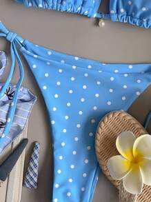 SHEIN Swim Women Spring Break Printed Random Swimwear Set For Summer Beach Vacation - Blue - View 4