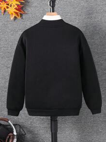 SHEIN 1pc Tween Boy Casual Sports Academy Basics Black Baseball Jacket With Thickened Grab Material Fabric For Up, Toddler, Back To School, Suitable For Birthday Party, Evening Party, Performance, Wedding, Baptism, Opening Ceremony, Suitable For Daily Use, School, Travel, Sports, Spring, Autumn And Winter - Black - View 6