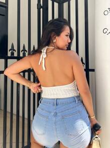 NegzBox Cute Crocheted Flower Neck Decor Blouse, Vacation Style - White - View 2