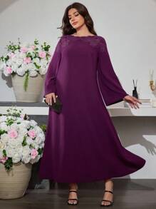 Al Najma Off-Shoulder Embroidery Floral Flared Sleeve Loose Dress