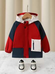 SHEIN 男童撞色拉链领保暖连帽冬季外套