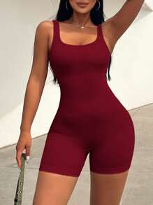 BamGleam Women's Solid Color Sleeveless Bodycon Romper - Burgundy - View 5