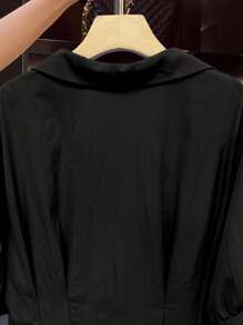 Flirla Plus Size Women Casual Solid Color Pleated Waist Top