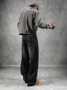 SUMWON Pantalones vaqueros de tiro alto con pernera extra ancha, desgastados, holgados, estilo skater, de carpintero, de utilidad, de estilo callejero, de cultura grunge, de denim relajado, con acabado crudo y a la moda