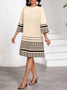 SHEIN Lady 女式格子印花圆领优雅中长连衣裙 - 彩色 - 查看 5