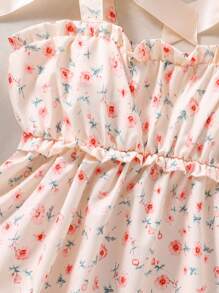 女童花卉印花蝴蝶结荷叶边吊带背心