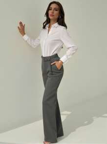 Modelyn 1 件灰色阔腿裤，带侧袋和 D 形环腰带 - 灰色 - 查看 1