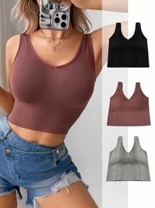 SHEIN Set de 3 piezas Camiseta de base de talla estándar para mujer, para hacer ejercicio - Multicolor - Ver 1