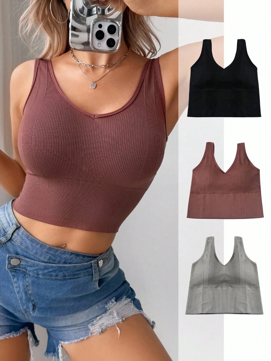 SHEIN Set de 3 piezas Camiseta de base de talla estándar para mujer, para hacer ejercicio - Multicolor - Ver 1