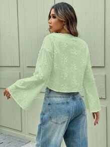 SHEIN Clasi 女士纯色立体刺绣前系带休闲夏季衬衫 - 薄荷綠 - 查看 2