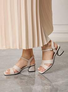 Sleekvia 米色金属水钻装饰休闲时尚厚底中跟凉鞋 - 米色 - 查看 4