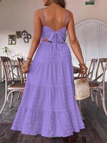 SHEIN Clasi 大码女式夏季纯色露背系带连衣裙超长款女装 - 紫色 - 查看 2