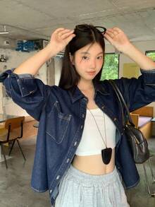 DAZY Women's Loose Casual Denim Jacket And Coat, Spring/Autumn - Blue - View 1