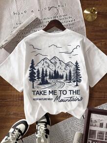 INAWLY Women's Summer Slogan & Mountain Print Round Neck Short Sleeve Casual T-Shirt, Christmas - White - View 6