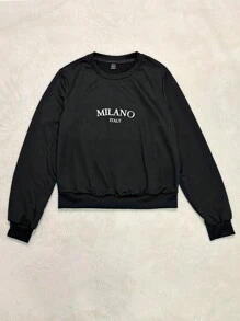SHEIN EZwear Sudadera holgada de mujer con estampado gráfico minimalista casual de Milán, Italia, de cuello redondo