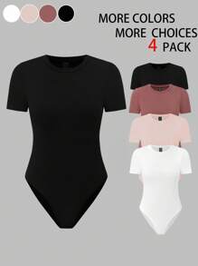 Everyssa Body a maniche corte con scollo tondo, colore unito, stile minimalista casual, da donna - Multicolore - Visualizzare 3