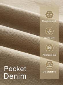 女式抽绳腰带口袋阔腿宽松休闲百搭牛仔裤 - 卡其色 - 查看 9