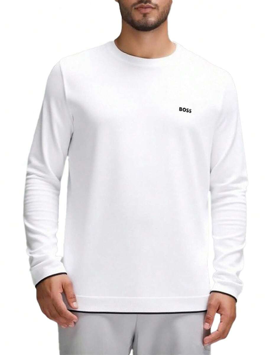 Hugo Boss 男士圆领长袖休闲百搭T恤 - 100 白色 - 查看 1
