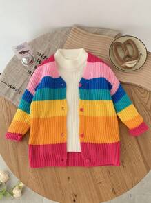 SHEIN Babygirl 可爱彩色条纹开衫，百搭秋冬 - 彩色 - 查看 11