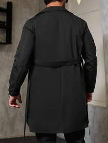 Manfinity Homme Men's Casual Versatile Solid Color Black Double-Breasted Trench Coat, Old Money , Fall - Black - View 2