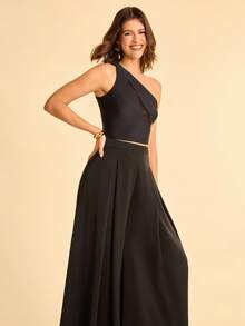 CAJUNI Women's Asymmetric Sleeveless Mesh Cropped Tank Top - Black - View 5