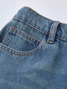 SHEIN Tween Girl Y2K Fashion Wide Leg Jeans, Side Bow Decor Design, Loose Denim Pants, Autumn Back To School Street Style, Music Festival, Holiday Casual Wear, Street Fashion, Casual Everyday Denim Fall Winter Jeans - Light Wash - View 10