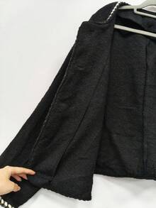 EMERY ROSE Plus Size Elegant Commuter Color Block Trim Black Jacket, High-End Fall Winter Cloth For Women Autumn