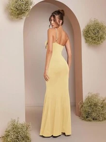 L'Amorae Pearl Embellished Bustier Mermaid Maxi Dress - Yellow - View 5