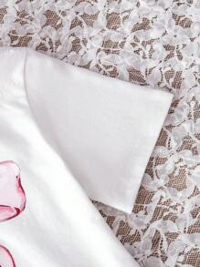 SHEIN Vintaside Kids 2 pièces/Set T-shirt à motif ours de dessin animé mignon et pantalon à carreaux, tenue décontractée d'été pour jeune fille