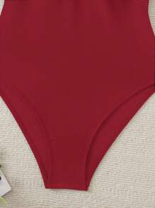 Swim Vcay 1pc Women's Striped Criss-Cross Front One-Piece Swimsuit, Vacation Wear For Summer - Red - View 4