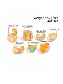 ROMWE Goth Bộ 7 chiếc nhẫn đá quý sang trọng cổ điển, nhẫn kim loại tông vàng có thể điều chỉnh, quà tặng ngày lễ - Vàng - Xem 5