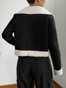 SHEIN EZwear Áo khoác lót nhiệt màu đen và trắng thường ngày dành cho nữ, Thu/Đông - màu đen - Xem 2