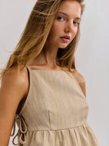 Nöista 宽松米色方领上衣，配有侧系带 - 非常适合秋季女装、女士街头服饰或女士休闲乡村装和返校风格。 - 卡其色 - 查看 5