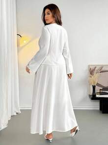 Firerie Bộ áo khoác blazer phong cách đơn giản, thanh lịch, thường ngày, đa năng, dễ mặc đi làm cho nữ cỡ lớn kèm váy xòe rộng hai mảnh, Xuân/Thu - trắng - Xem 2
