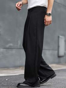 Claim Dot 男士纯色褶皱阔腿宽松休闲裤黑色正装裤男男士阔腿裤男士褶皱西装裤宽松裤男士男士黑色宽松正装裤，秋季 - 黑色 - 查看 4