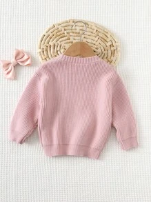 Cozy Pixies Baby Girl Bow Decor Round Neck Long Sleeve Pullover Sweater, Versatile & Comfortable,In Fall/Winter - Multicolor - View 2