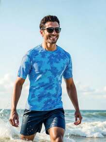 CoralVoy Men Surfing Graphic T-Shirts Short Sleeve, Minimalist Style Suitable For Summer Man Swim Trunks,Hawaiian - Blue - View 4