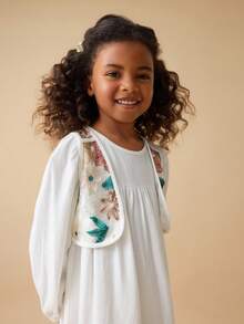 Maija Kids Maija Kids Conjunto de 2 piezas con vestido de niña con cuello de volantes y estampado floral diminuto, talla grande chaleco - Albaricoque - Ver 5
