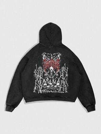 Goth Herren Lässig Hoodie Sweatshirt mit Schneeflocken- und Totenkopf-Muster