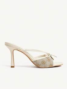 CUCCOO CHICEST 白色蝴蝶结装饰舒适夏季圆头穆勒高跟凉鞋 - 米色 - 查看 7