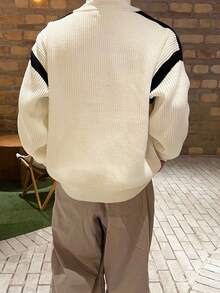 男士米色和黑色拼色开衫、秋季夹克 - 米色 - 查看 2