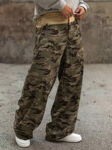 DAZY Men's Patchwork Fabric Streetwear Camouflage Drawstring Waist Pants, Autumn - Multicolor - View 7