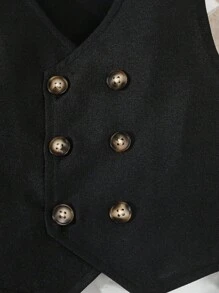 SHEIN 3pcs Baby Boys Gentleman Suit Set, Double-Breasted Vest + Casual Pants + Black Bowknot, Excluding Shirt, Fashion Elegant Stylish, Comfortable Fabric, Suitable For Spring/Autumn, Best For Daily, Party, Wedding, Christening, Performance, Events Fall Winter