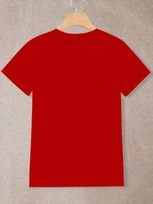 EMERY ROSE Plus Size Gold Cherry Print Round Neck Short Sleeve T-Shirt - Red - View 2