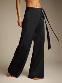 Hauture 女士纯色侧结阔腿宽松休闲裤 - 黑色 - 查看 4
